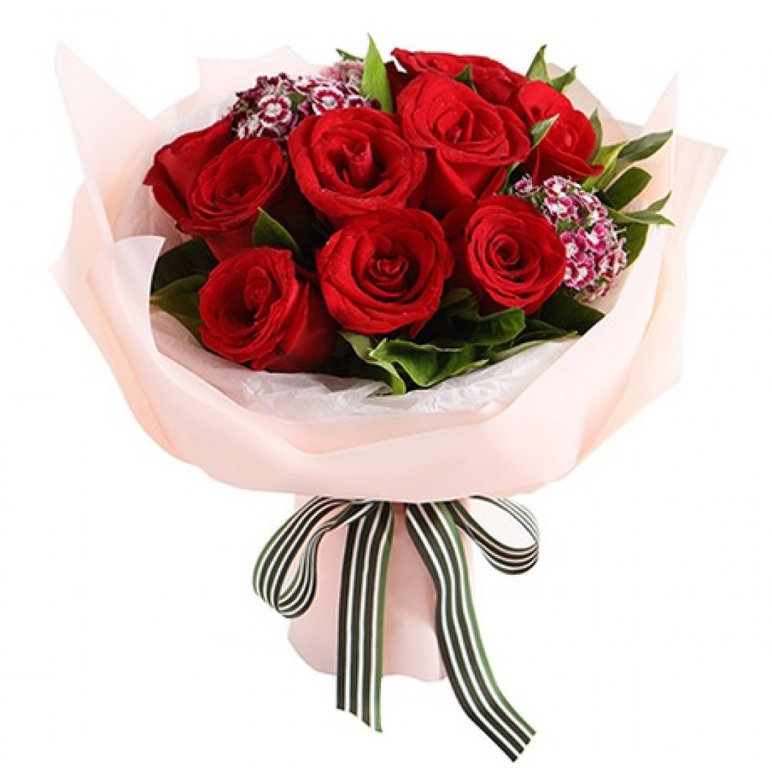 10 Perfect Match Red Roses Hand Bouquet