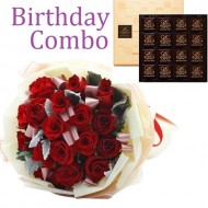 Birthday Package - Rose Bouquet + Godiva 85c Dark Chocolate